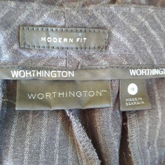 Worthington Modern Fit Pant High-rise Straight Leg Gray Striped Navy Sz 18 - Picture 3 of 8